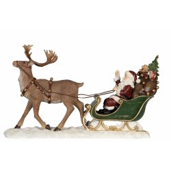 STOR OG FLOTT NISSE MED REINSDYR OG SLEDE, 46 X 26 CM