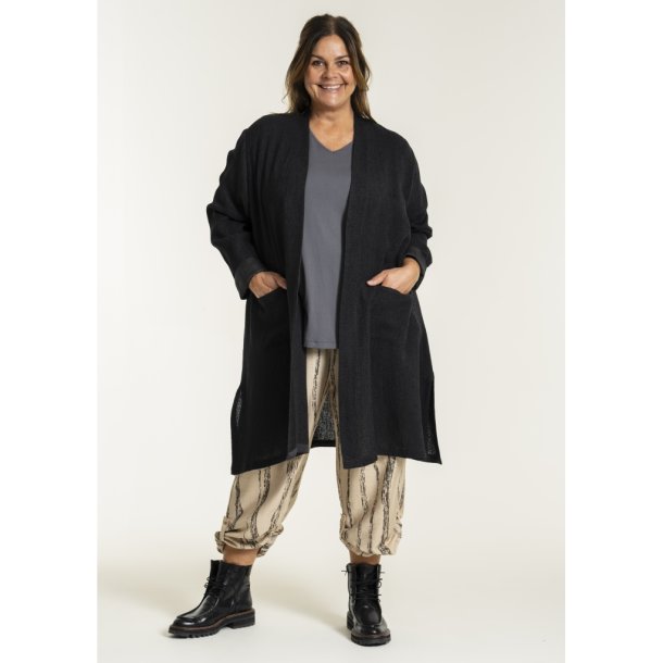 LEKKER LANG CARDIGAN I VISCOSE, SVART