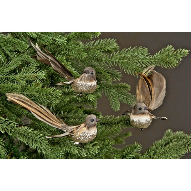 VAKKER FUGL MED GLITTER, 13 CM