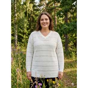 NYDELIG LANG GENSER I BOMULL MED HULLM�NSTER OG V-HALS, OFFWHITE