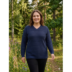 NYDELIG LANG GENSER I BOMULL MED HULLM�NSTER OG V-HALS, M�RK BL�