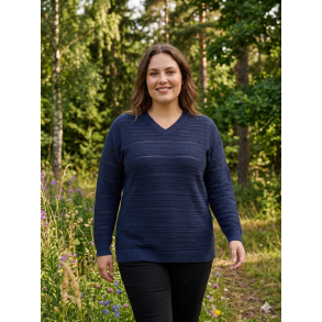 NYDELIG LANG GENSER I BOMULL MED HULLM�NSTER OG V-HALS, M�RK BL�