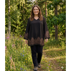 NYDELIG LANG TOPP,  SVART/BRUN MED M�NSTER