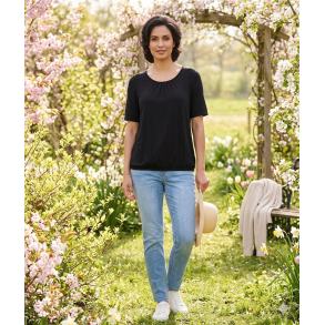 LEKKER VISCOSE TOPP MED STRIKK NEDE, SVART