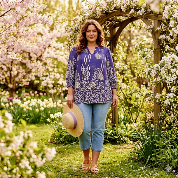 VAKKER VISCOSE BLUSE MED M�NSTER, BL�