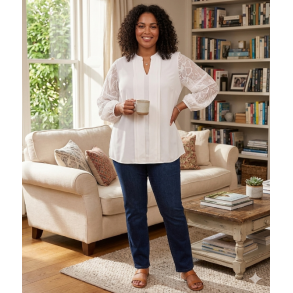 LEKKER BLUSE MED BLONDE ERMER, OFFWHITE