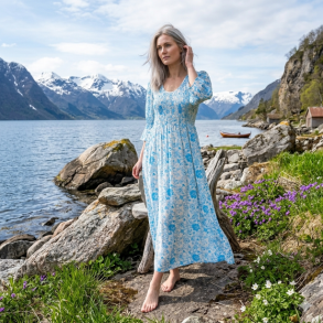 LEKKER KJOLE MED 3/4 ARM OG LOMMER, VISCOSE, LYS BL�