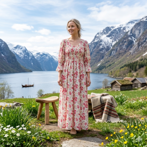 LEKKER KJOLE MED 3/4 ARM OG LOMMER, VISCOSE, ROSA