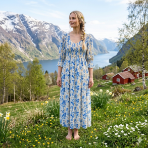 LEKKER KJOLE MED 3/4 ARM OG LOMMER, VISCOSE, BL�