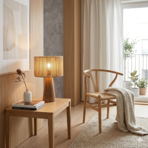 TRENDY LAMPE MED TREFOT OG TR�DSKJERM, H 34 CM