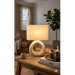 NYDELIG KERAMIKK LAMPE, LYS SANDFARGET MED SKJERM, H 35,5CM