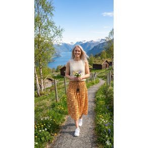 NYDELIG SOMMERSKJ�RT MED BRED STRIKK I LIVET, ORANGE