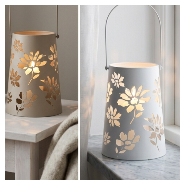 LEKKER LYKT I METALL MED HANK, H 23,5 CM, HVIT