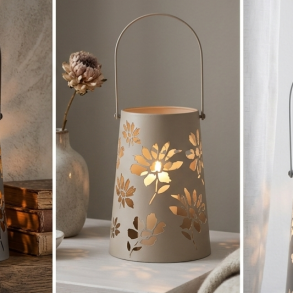 LEKKER LYKT I METALL MED HANK, H 23,5 CM, BEIGE