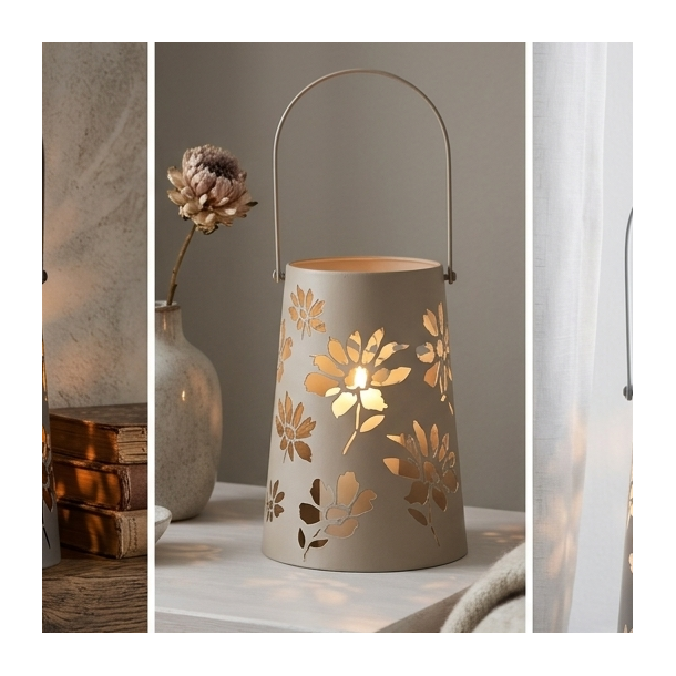 LEKKER LYKT I METALL MED HANK, H 23,5 CM, BEIGE