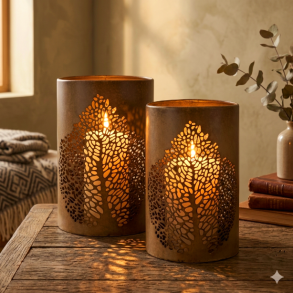 NYDELIG LYKT I METALL, H 22,3 CM, BRUN