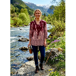 VAKKER VISCOSE BLUSE MED M�NSTER, PLOMME