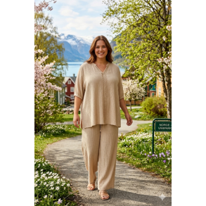 NYDELIG VISCOSE BUKSE, LYS BEIGE