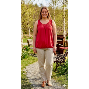 LEKKER VISCOSE TANK TOPP MED STRIKK NEDE, R�D