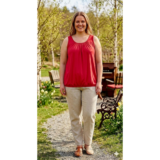 LEKKER VISCOSE TANK TOPP MED STRIKK NEDE, R�D
