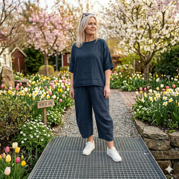 NYDELIG ONE-SIZE TOPP I LIN/BOMULL, MARINEBL�