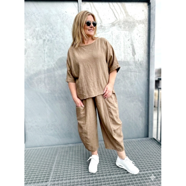 NYDELIG ONE-SIZE TOPP I LIN/BOMULL, TAUPE