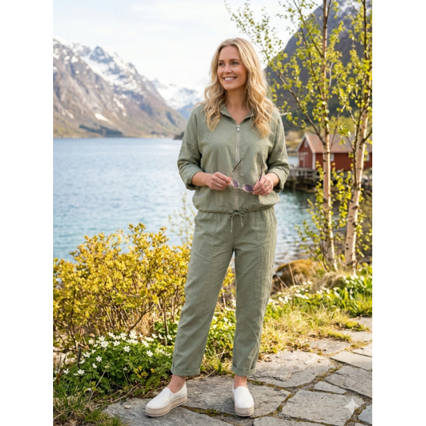 STILIG BLUSEJAKKE I LIN/BOMULL MED GLIDEL�S OG SN�RING, GR�NN