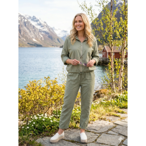 STILIG BUKSE I DELIKAT LIN/BOMULL, GR�NN