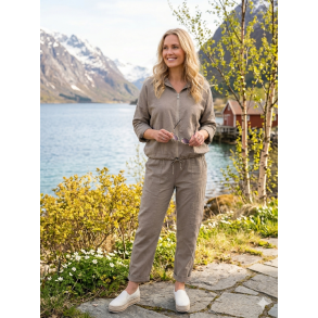 STILIG BUKSE I DELIKAT LIN/BOMULL, BEIGE