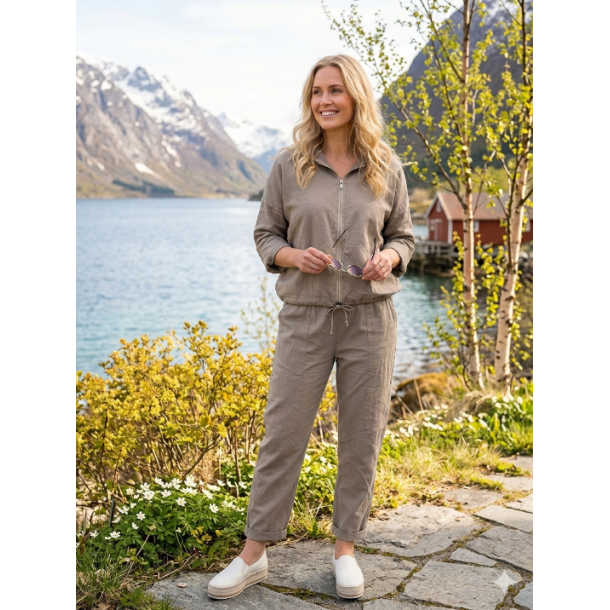 STILIG BUKSE I DELIKAT LIN/BOMULL, BEIGE