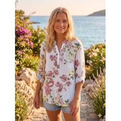 VAKKER BOMULLS BLUSE MED M�NSTER, HVIT