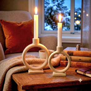 ELEGANT LYSESTAKE I KERAMIKK, BEIGE, H 20 CM