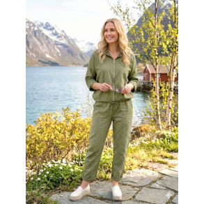 STILIG BUKSE I DELIKAT LIN/BOMULL, GR�NN