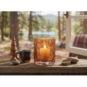 LEKKERT LYSGLASS, B�LGET, 7,5 X 9,5 CM, AMBER