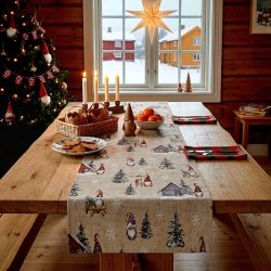 NYDELIG JULEL�PER, BOMULL, LIN/R�D, 45 X 150 CM