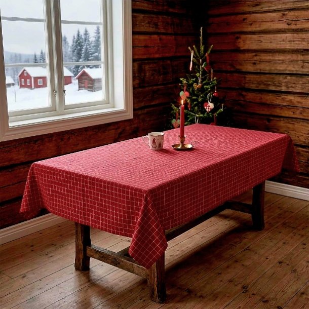 NYDELIG JULEDUK, R�D/LIN, 145 X 250 CM, BOMULL