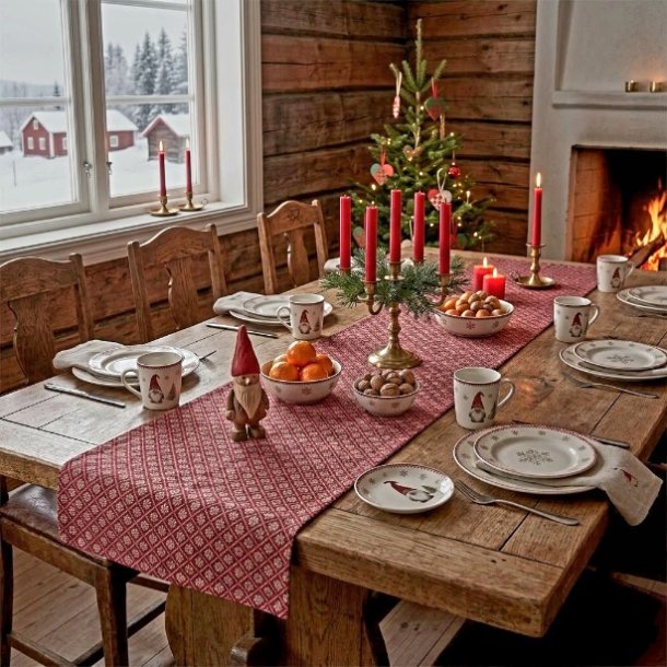 NYDELIG JULEL�PER, BOMULL, LIN/R�D, 40 x 140 CM