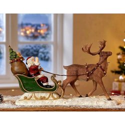 STOR OG FLOTT NISSE MED REINSDYR OG SLEDE, 46 X 26 CM