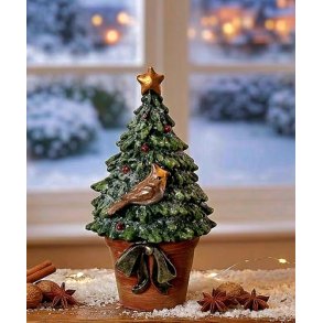 NYDELIG JULETRE MED FUGL, H 11,5 CM