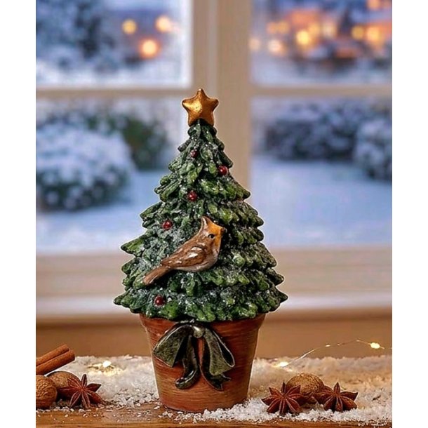 NYDELIG JULETRE MED FUGL, H 11,5 CM