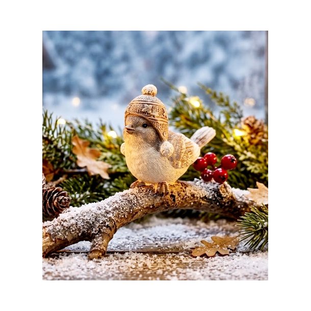 NYDELIG LITEN FUGL MED TOPPLUE,  8 X 8 CM