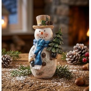KOSELIG SN�MANN MED JULETRE, H 16 CM