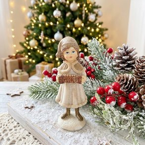 SKJ�NN VINTERJENTE M/TREKKSPILL, BEIGE/BRUN, H 12 CM