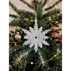 NYDELIG SN�KRYSTALL MED GLITTER, HVIT, SETT AV 4 STK, 7,5 CM.
