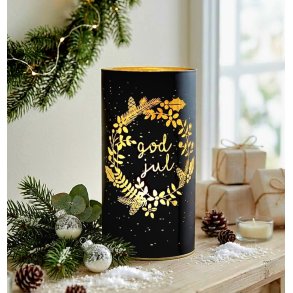 NYDELIG BATTERILYKT MED TIMER, KRANS OG GOD JUL, SVART, 9 X 15 CM