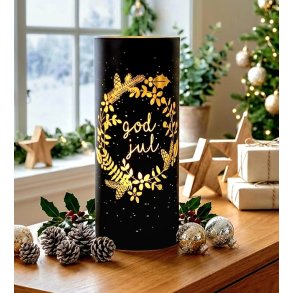 NYDELIG BATTERILYKT MED TIMER, KRANS OG GOD JUL, SVART, 9 X 20 CM