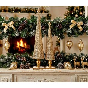 FANTASTISK JULETRE P� FOT, GULLFARGET, 42 CM CM H�YT