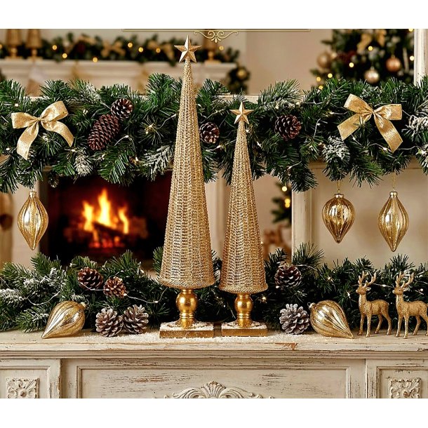 FANTASTISK JULETRE P� FOT, GULLFARGET, 42 CM CM H�YT