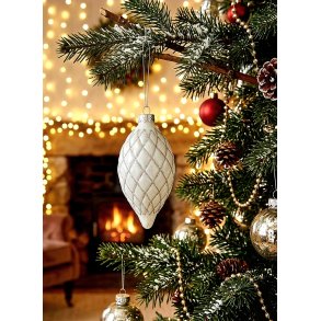 NYDELIG JULEKULE, HVIT M/S�LV 10CM, DR�PEFORMET