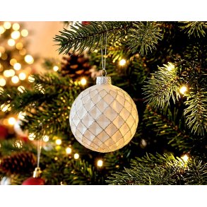 NYDELIG JULEKULE, HVIT M/S�LV 8 CM, RUND